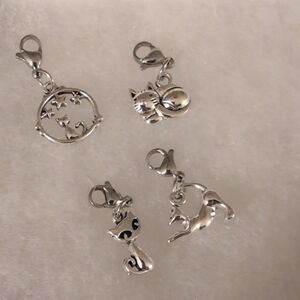 Silver Cat & Dog Charm Set - 4 Cute Animal Charms